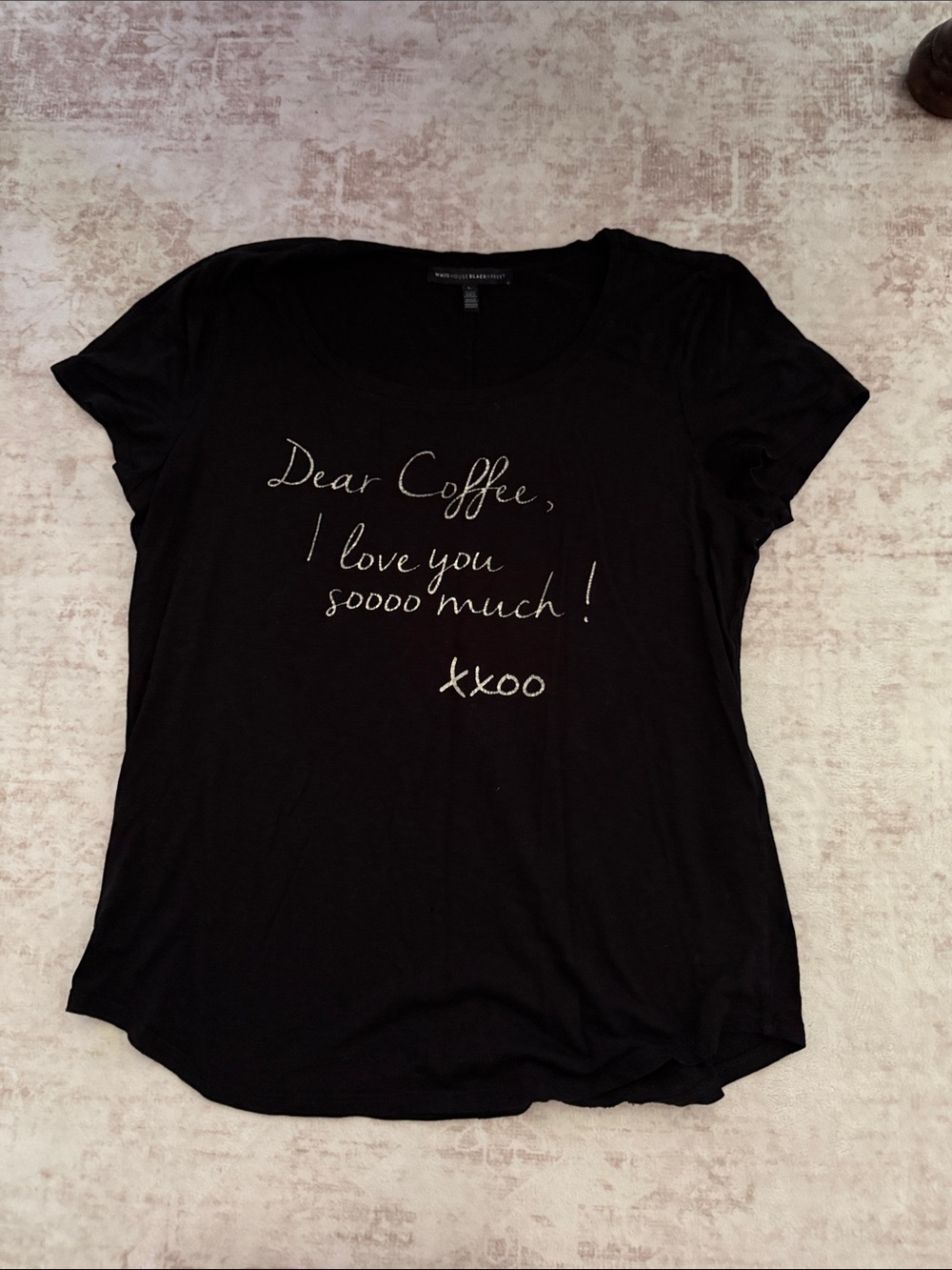 White House Black Market Black Scoop-Neck 'Dear Coffee' Graphic Tee